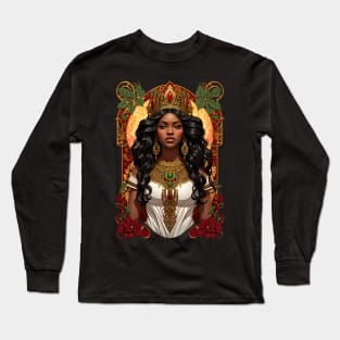 African Queen Black Woman retro vintage floral design Long Sleeve T-Shirt